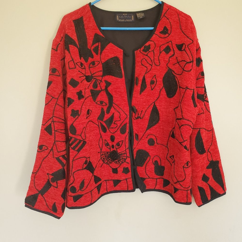 Life Style Lagen look cat blazer red black M